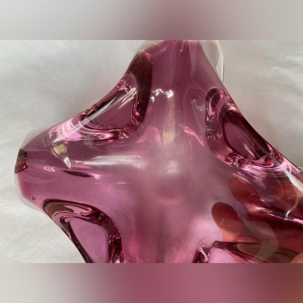 Pink and Clear Art Glass Cigar Ashtray - Picture 5 of 7